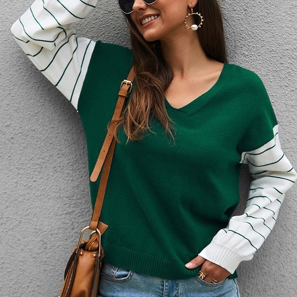🆕🌼V Neck Long Sleeve Sweater Forest - Picture 4 of 8